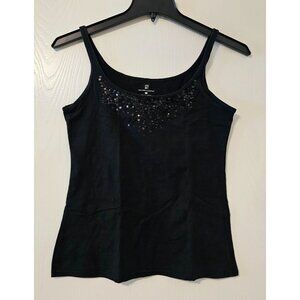 New York & Company Womens Sequined Black Tank Top M Y2K Babydoll Capsule Wardrob